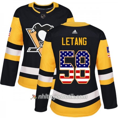 Dame Ishockey Pittsburgh Penguins Tröja Kris Letang 58 Adidas 2017-2018 Svart USA Flag Fashion Authentic